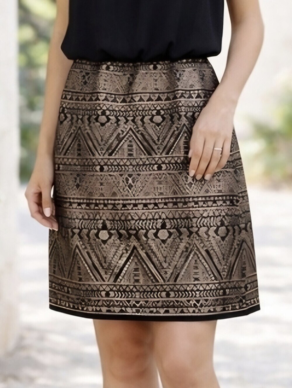 Wrangler Metallic Bronze Geometric Black Sheer Overlay Dress  L